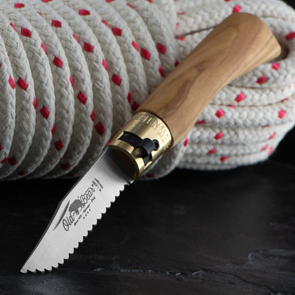 Italian Olive Folding Knife | Stainless Serrated - Image 4